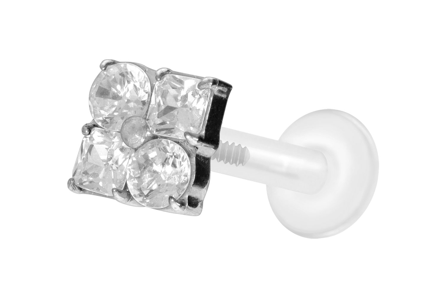 PTFE Labret Piercing mit Innengewinde + Titan-Aufsatz KRISTALLBLUME